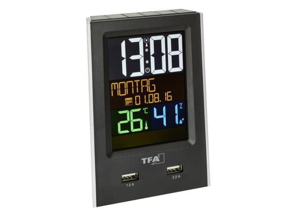 TFA Charge-It - Väckarklocka - rektangulär - elektronisk - skrivbord - svart