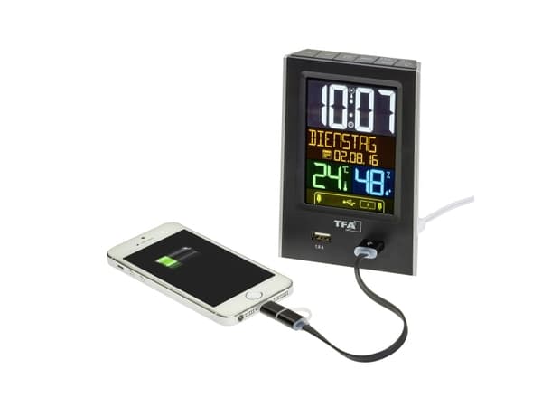 TFA Charge-It - Väckarklocka - rektangulär - elektronisk - skrivbord - svart
