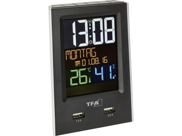 TFA Charge-It - Väckarklocka - rektangulär - elektronisk - skrivbord - svart