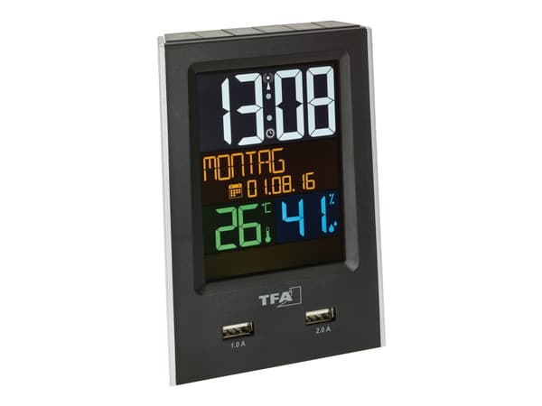 TFA Charge-It - Väckarklocka - rektangulär - elektronisk - skrivbord - svart
