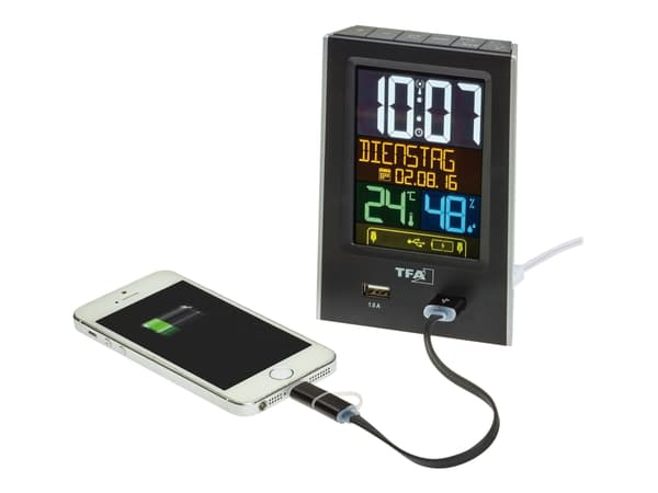 TFA Charge-It - Alarmklokke - rektangulær - elektronisk - skrivebord - svart