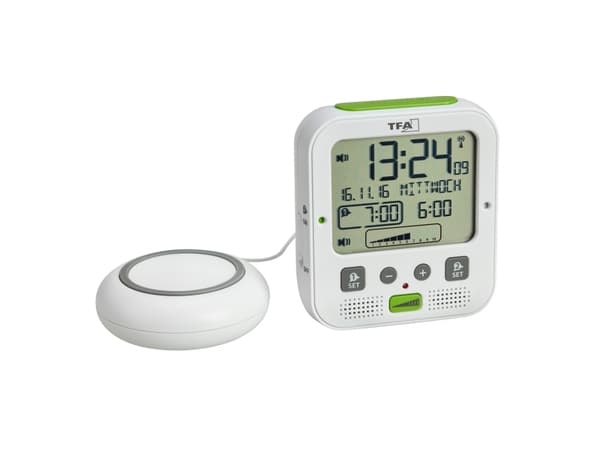 TFA BOOM - Alarmklokke - elektronisk - skrivebord - hvit, grønn