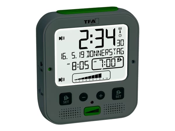 TFA BOOM - Alarmklokke - elektronisk - skrivebord - hvit, grønn