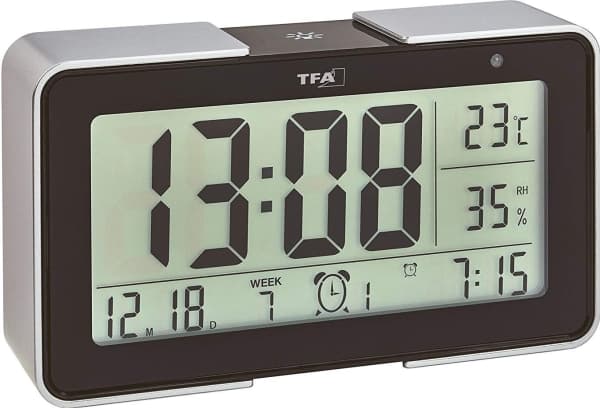 TFA - Alarmklokke - rektangulær - elektronisk - skrivebord - svart, sølv