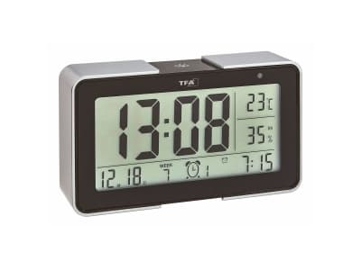 TFA - Alarmklokke - rektangulær - elektronisk - skrivebord - svart, sølv