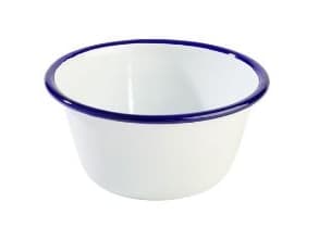 Skål 50 cl Ø13xH6 cm Emaljebelagt stål Hvid med blå kant,1 stk
