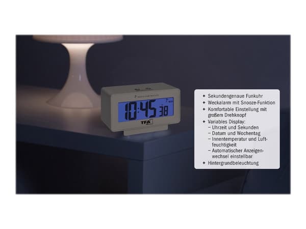 TFA Change - Alarmklokke - rektangulær - elektronisk - skrivebord - hvit