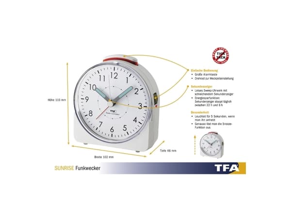 TFA-Dostmann 60.1513.02, Hvit, Analog, Batteri, AAA, 1,5 V, 102 mm