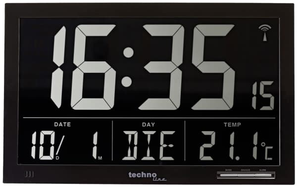 Technoline WS8007, Digital vekkerklokke, Sort, LCD, AA, 368 mm, 228 mm