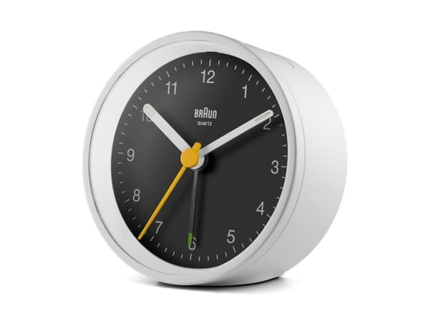 Braun BC12WB, Quartz vekkerklokke, Rund, Sort, Hvit, 12 timers, Alarm, Batteri