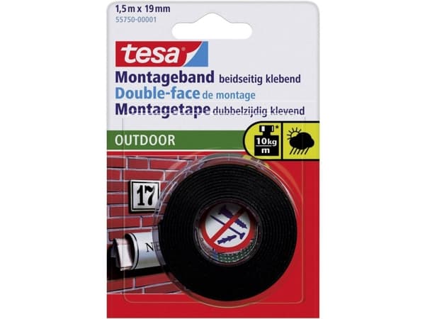 TESA Powerbond OUTDOOR, Kiinnitysteippi, Musta, 1,5 m, Ulkona, Tiili, Metalli, Muovi, Kivi, 0,1 kg/cm