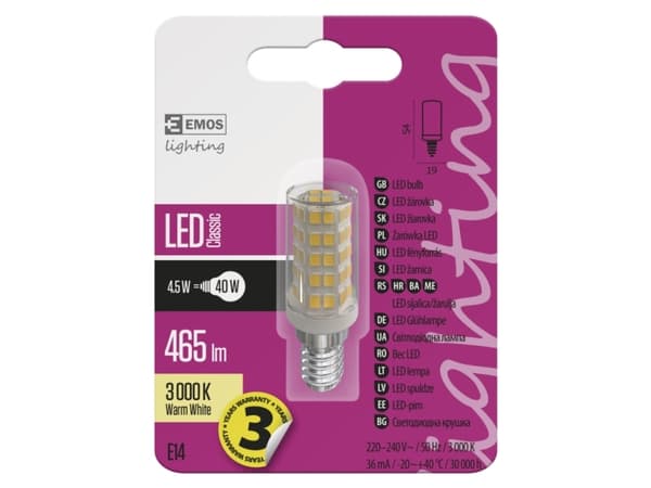 Emos ZQ9140, 4,5 W, 40 W, E14, 465 lm, 30 000 t, Varm hvit