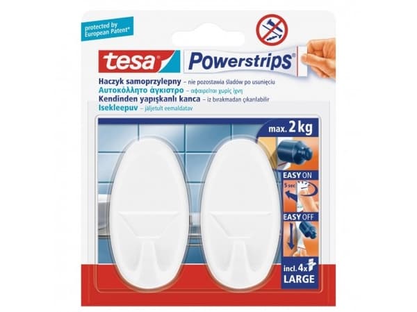 Tesa klisterkrok Powestrips 2 st rund stor vit (58013-00054-01)