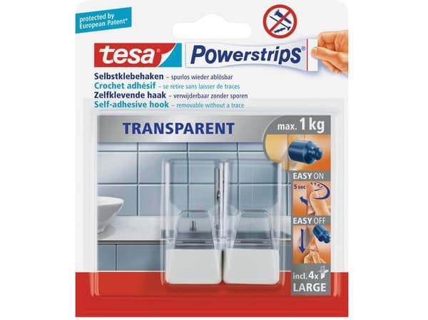 Tesa Powerstrips selvklebende krok gjennomsiktig og hvit 2 stk. (H5881104)