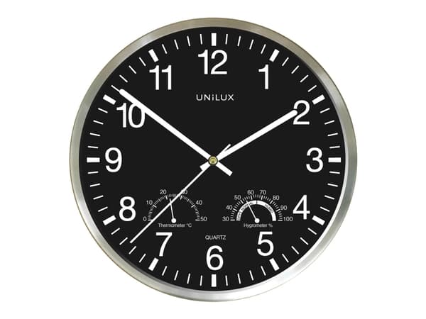 Unilux WETTY, Vegg, Quartz clock, Rund, Grå, Rustfritt stål, Glass