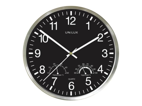 Unilux WETTY, Vegg, Quartz clock, Rund, Grå, Rustfritt stål, Glass