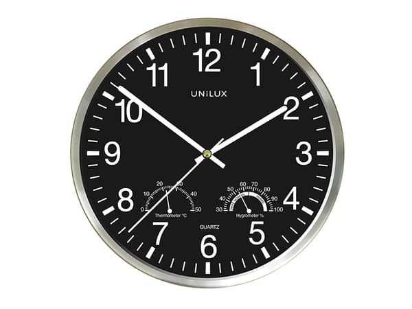 Unilux WETTY, Vegg, Quartz clock, Rund, Grå, Rustfritt stål, Glass