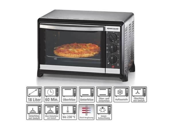 Rommelsbacher BG 1055/E - Elektrisk ovn - konvektion - 18 litraa - 1,1 kW - rustfrit stål