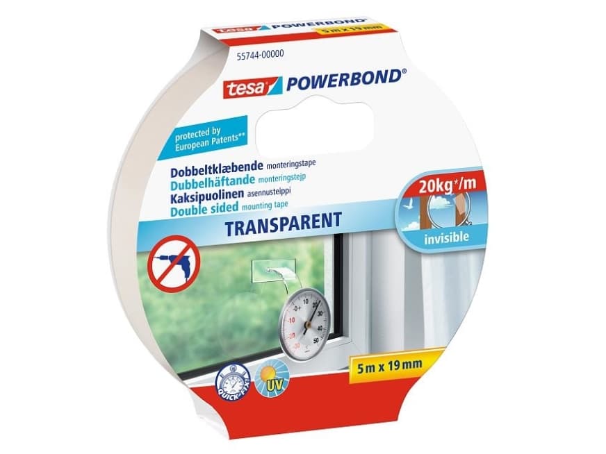 Tesa Powerbond - Dubbelsidig tejp - 19 mm x 5 m - genomskinlig