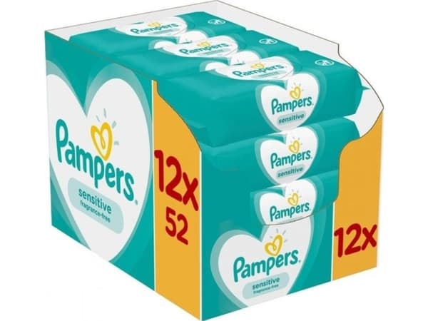 Pampers Sensitive Vådservietter til baby - Dermatologisk testet, Allergivenlig, Neutral pH, Parfumefri