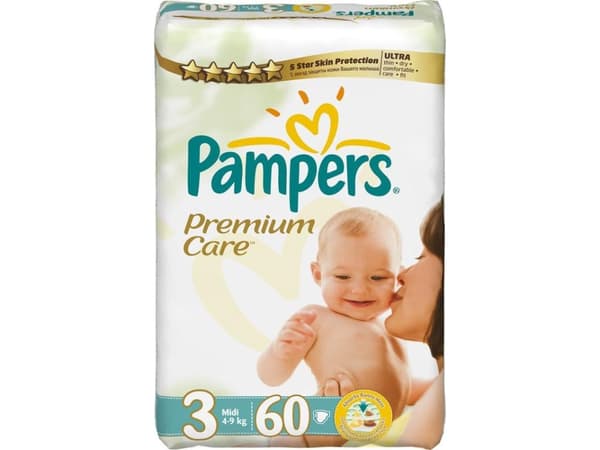 Pampers Premium Care, 4 kg, 9 kg, Hvit, 3 måned(er), 6 måned(er), 60 stykker