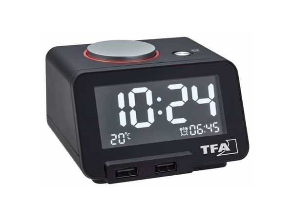 TFA Homtime - Väckarklocka - elektronisk - skrivbord - svart