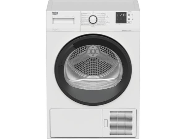 Beko DF 7412 PA, Frittstående, Frontmatet, Varme pumpe, Hvit, Knapper, Rotasjon, Venstre