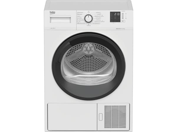 Beko DF 7412 PA, Frittstående, Frontmatet, Varme pumpe, Hvit, Knapper, Rotasjon, Venstre Hvit