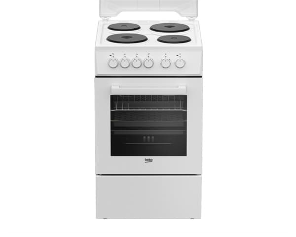 Beko FSE56000GW, Frittstående komfyr, Hvit, Rotasjon, Hvit, 4 zone(s), Foran til venstre