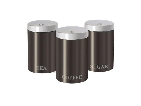 Berlinger Haus BH/1348, Te+Kaffe+Sukker beholdersæt, Rustfrit stål, Grå, Flip-top låg, Rund, 178 mm