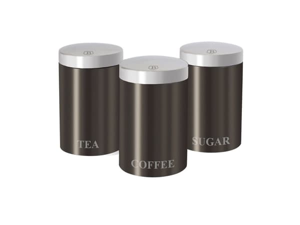Berlinger Haus BH/1348, Te+Kaffe+Sukker beholdersæt, Rustfrit stål, Grå, Flip-top låg, Rund, 178 mm
