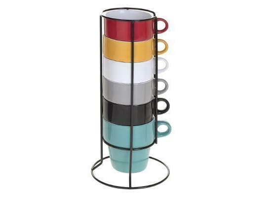 Dekoracja Domu Set med 6 färgade cappuccinokoppar + metallställ