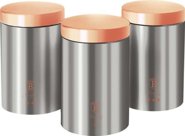 Berlinger Haus BH/6273, Te+Kaffe+Sukker beholdere i sett, Rustfritt stål, Grå, Avtagbart lokk, Rund, 178 mm