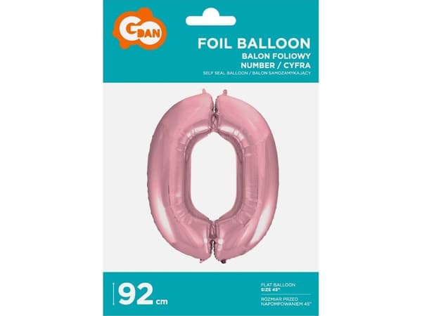 Folio ilmapallo numero 0 vaaleanpunainen 92cm BC-HRO0
