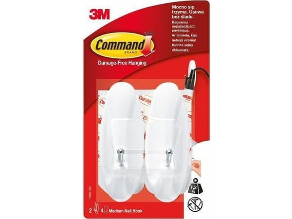 3M Hängare med metallhandtag 2st Återanvändbara Vit 17068 3M Command