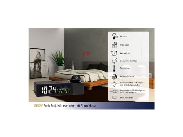 TFA-Dostmann SHOW, Digital vekkerklokke, Rektangel, Sort, Plast, 0 - 50 °C, F, °C