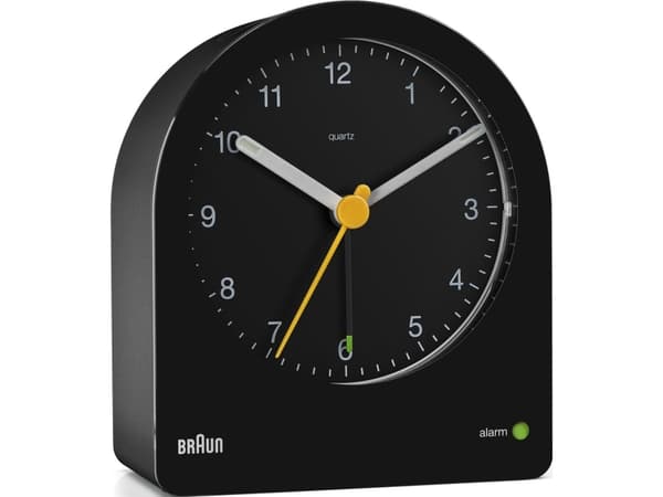 Braun BC22, Quartz-väckarklocka, Rund, Svart, Gul, 12 timmar, Ringklocka, Analog