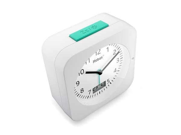 Mebus 25610, Digital vekkerklokke, Hvit, 12 timers, F, °C, Radio/lydsignal, Analog