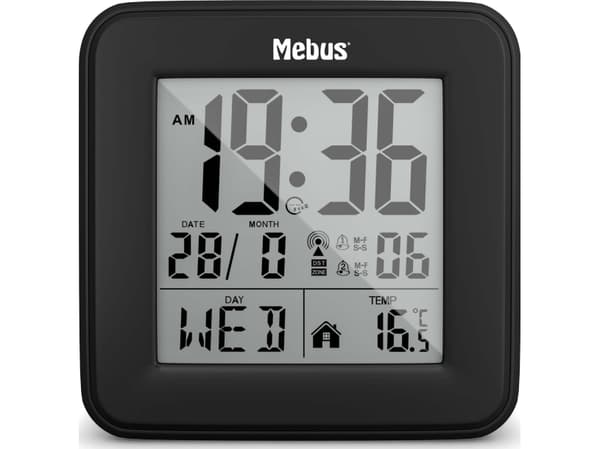Mebus 25595, Digital vekkerklokke, firkant, Sort, 12/24h, F, °C, Alle kjønn