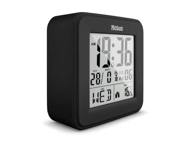 Mebus 25595, Digital vekkerklokke, firkant, Sort, 12/24h, F, °C, Alle kjønn