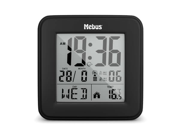 Mebus 25595, Digital vekkerklokke, firkant, Sort, 12/24h, F, °C, Alle kjønn