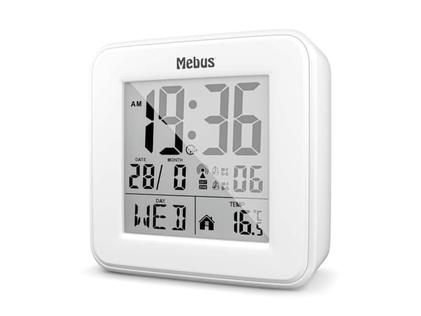 Mebus 25594, Digital vekkerklokke, firkant, Hvit, 12/24h, F, °C, Alle kjønn