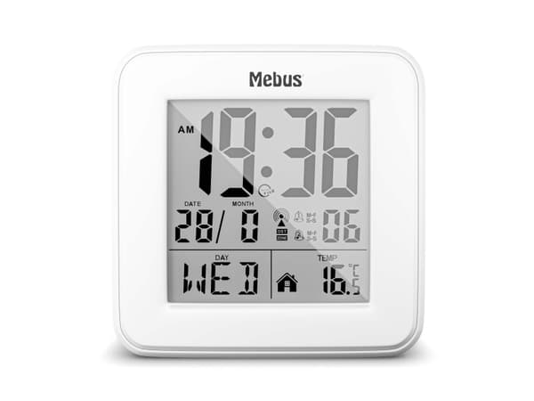 Mebus 25594, Digital vekkerklokke, firkant, Hvit, 12/24h, F, °C, Alle kjønn