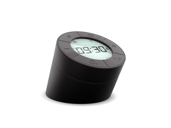 Mebus 25648, Digital vekkerklokke, Cylinder, Sort, 12/24h, Batteri/USB, 80 mm