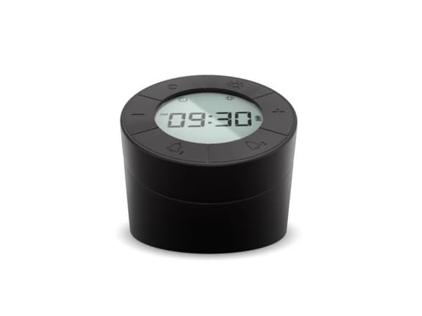 Mebus 25648, Digital vekkerklokke, Cylinder, Sort, 12/24h, Batteri/USB, 80 mm