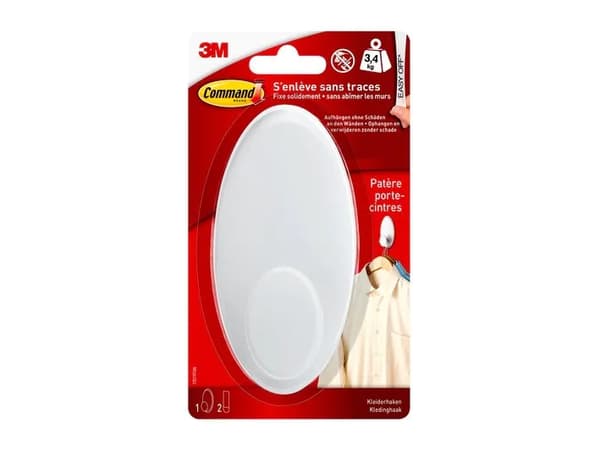 3M 17019FGN, inomhus, Universalkrok, Vit, Självhäftande remsa, 3,4 kg ...