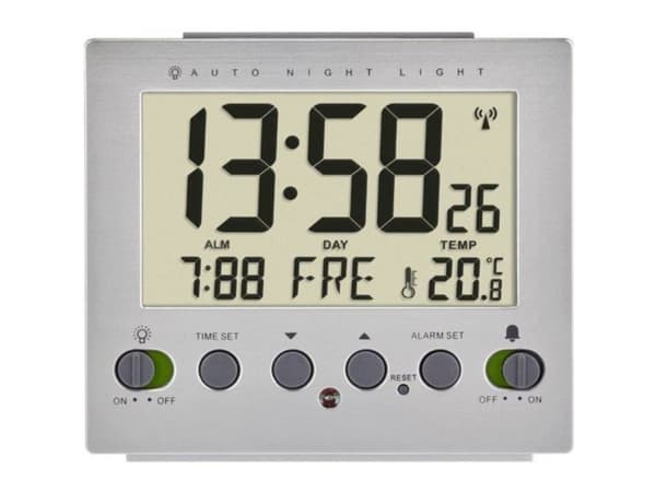 TFA Dostmann 60.2561.55 Radio Vækkeur Sølv Alarmtider 1