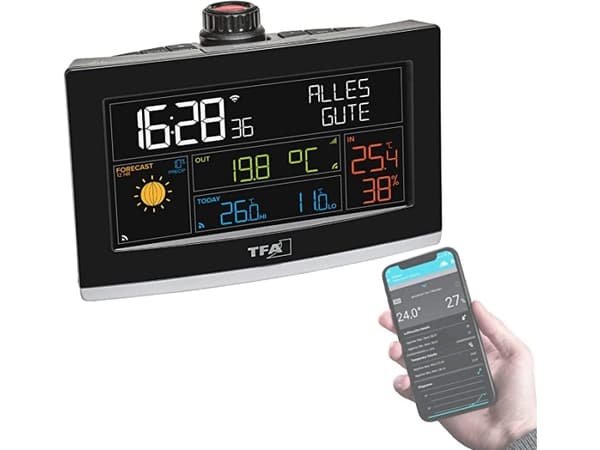 TFA-Dostmann View Show, Svart, Inne hygrometer, Inne Termometer, Utendørs Barometer, Plastikk, 10 - 99%, 0 - 50 °C, 32 - 99,9 °F