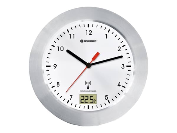 Bresser MyTime - Klokke - kvarts - veggmonterbar - 17 cm - hvit - ramme: sølv
