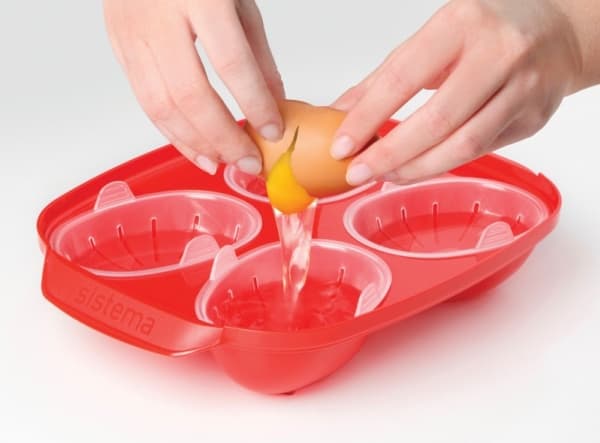 Sistema Egg Poacher i mikrobølgeovn for opptil 4 egg, rød/klar